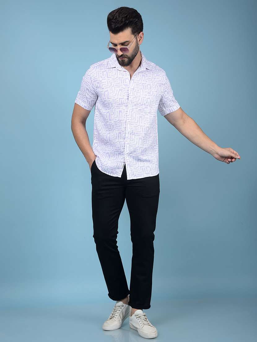 men printed short sleeve slim fit casual shirt - 21750636 -  Standard Image - 4