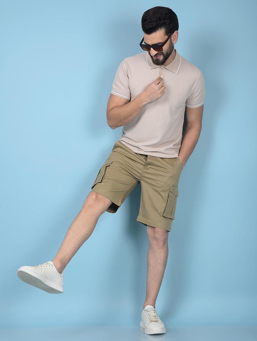 men solid mid rise slim fit cargo shorts - 21750656 - Standard Image - 4