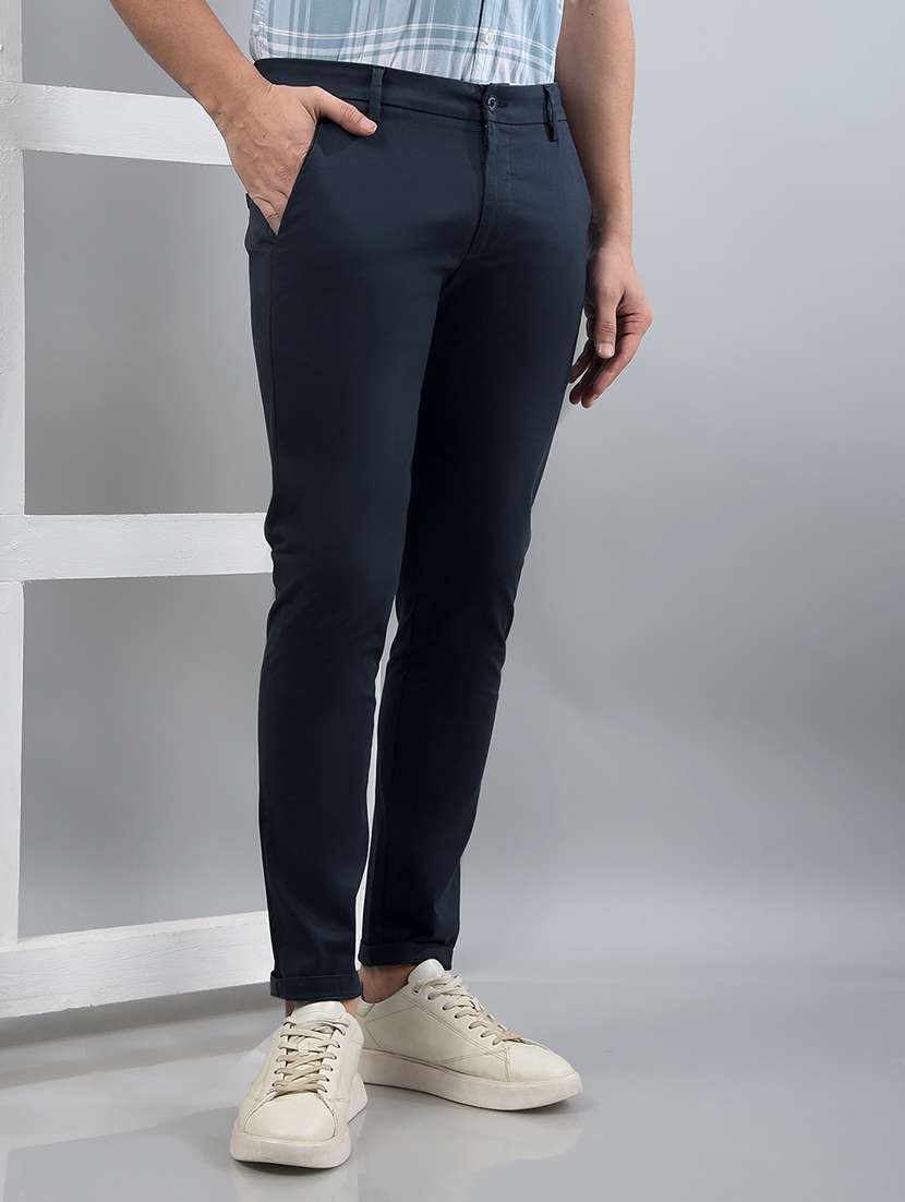 men solid mid rise chinos trouser  - 21750674 -  Standard Image - 1