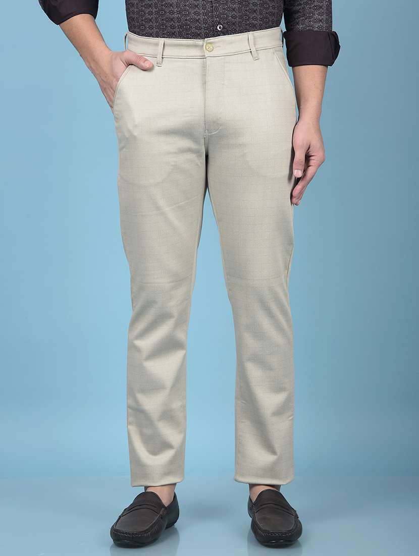 men checkered mid rise chinos full length casual trouser