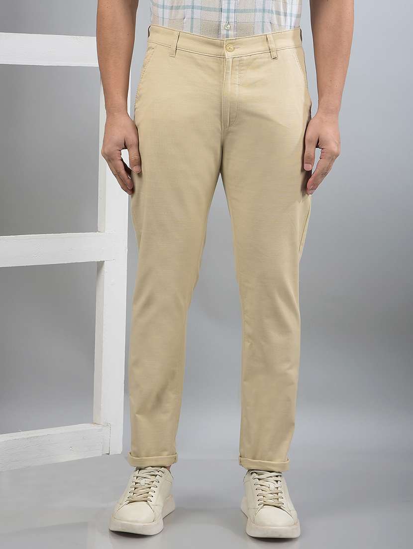 men solid mid rise chinos  