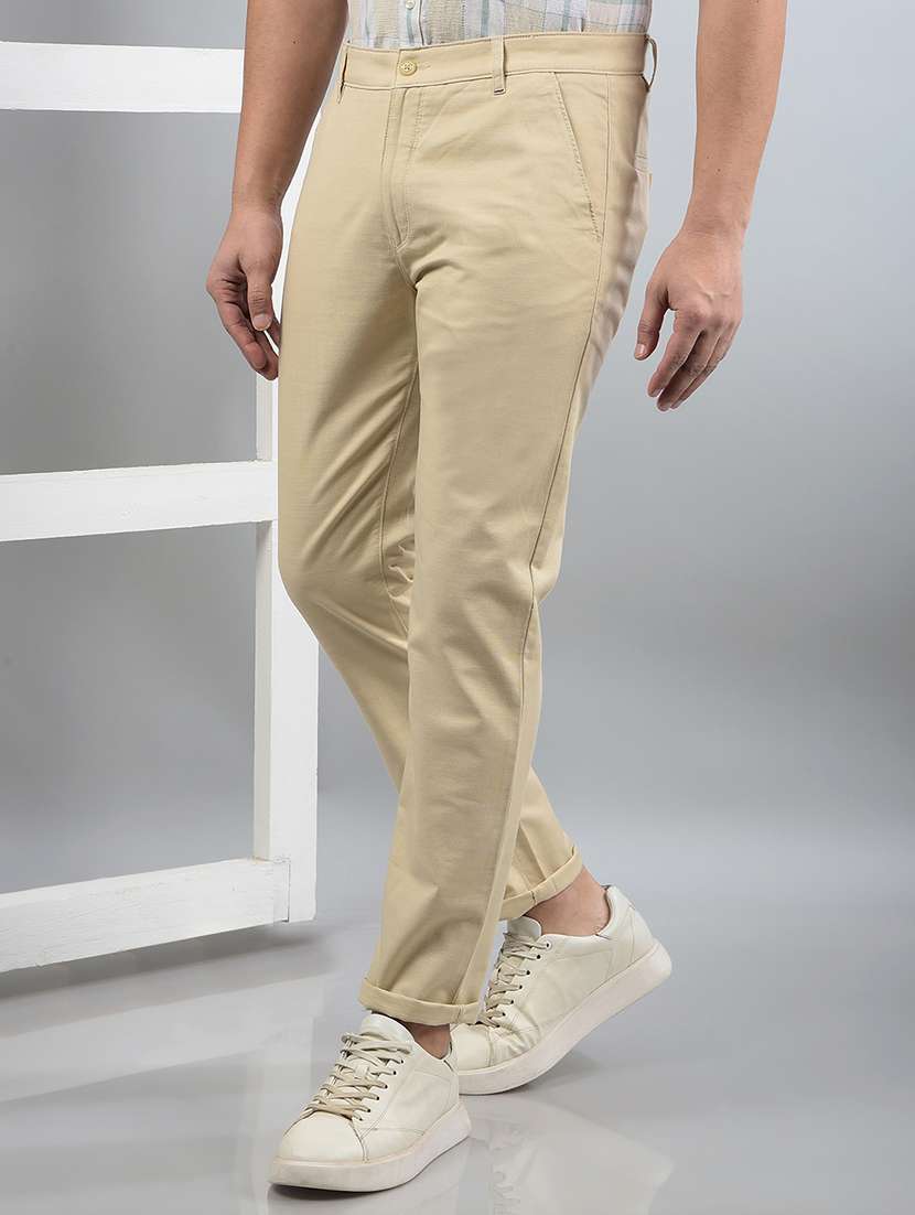 men solid mid rise chinos - 21750696 - Standard Image - 1