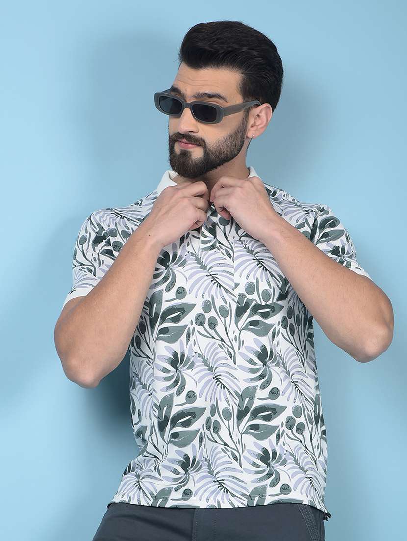 men printed short sleeve slim fit polo t-shirt