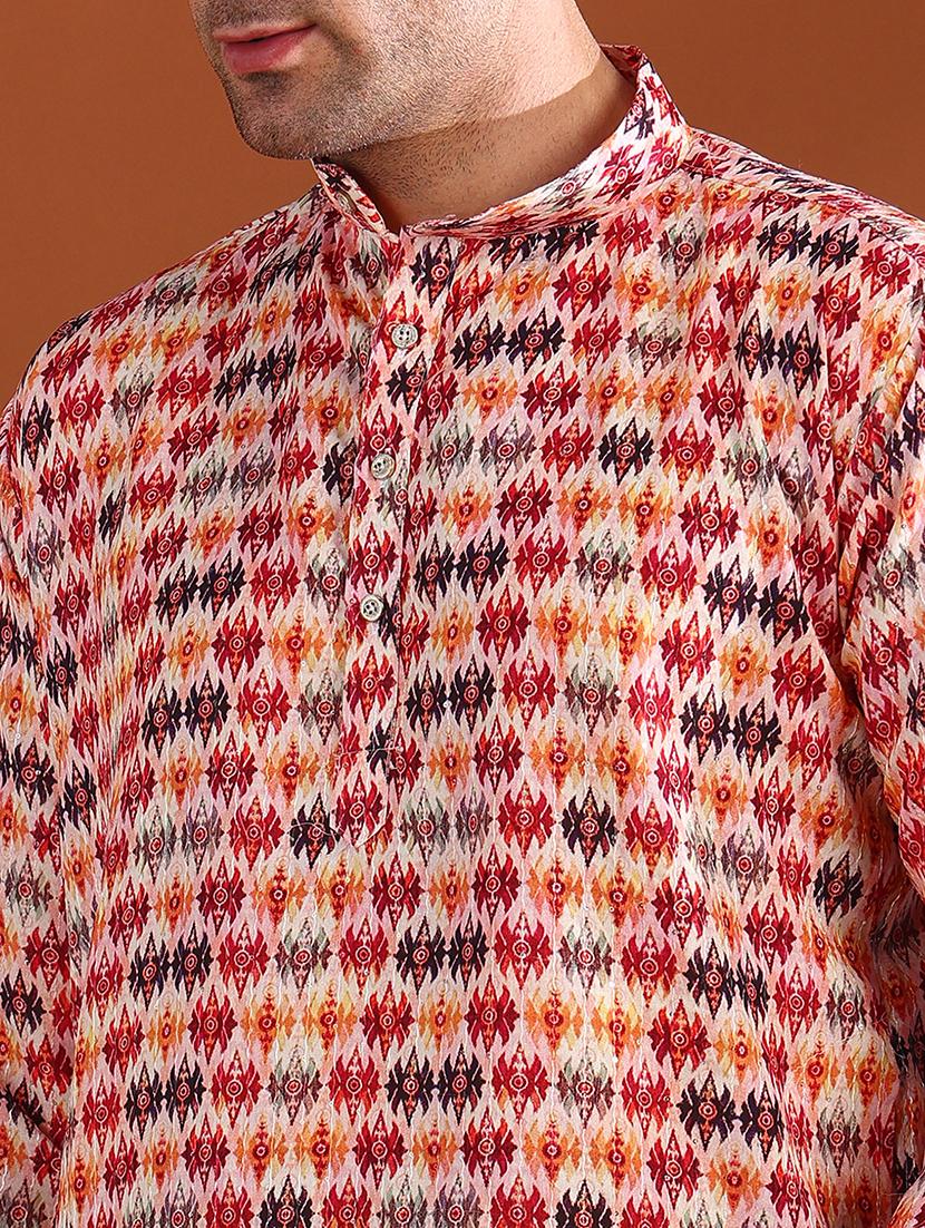 men printed mandarin neck long kurta - 21750730 - Standard Image - 4
