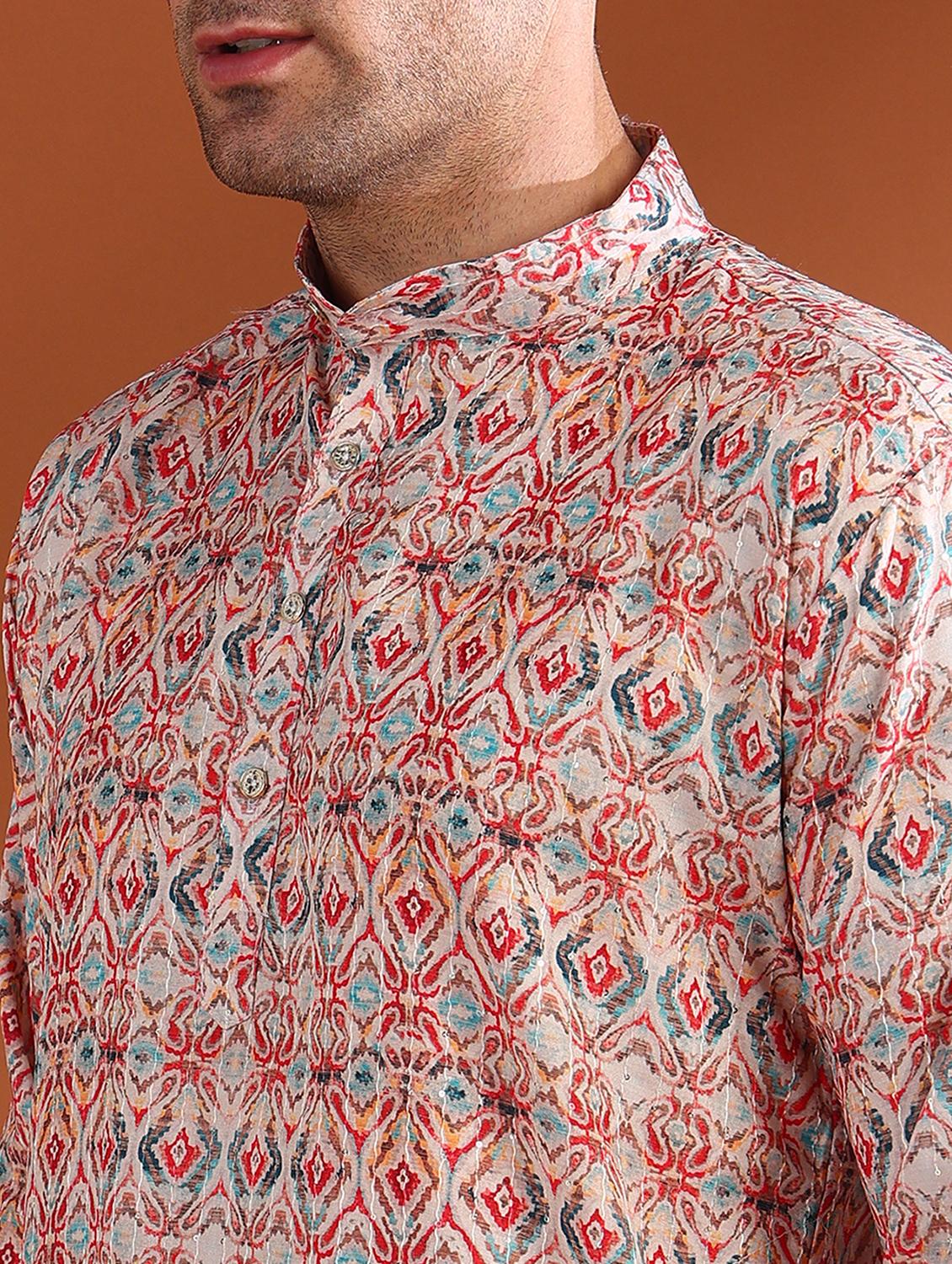 men printed mandarin neck long kurta - 21750731 - Standard Image - 4