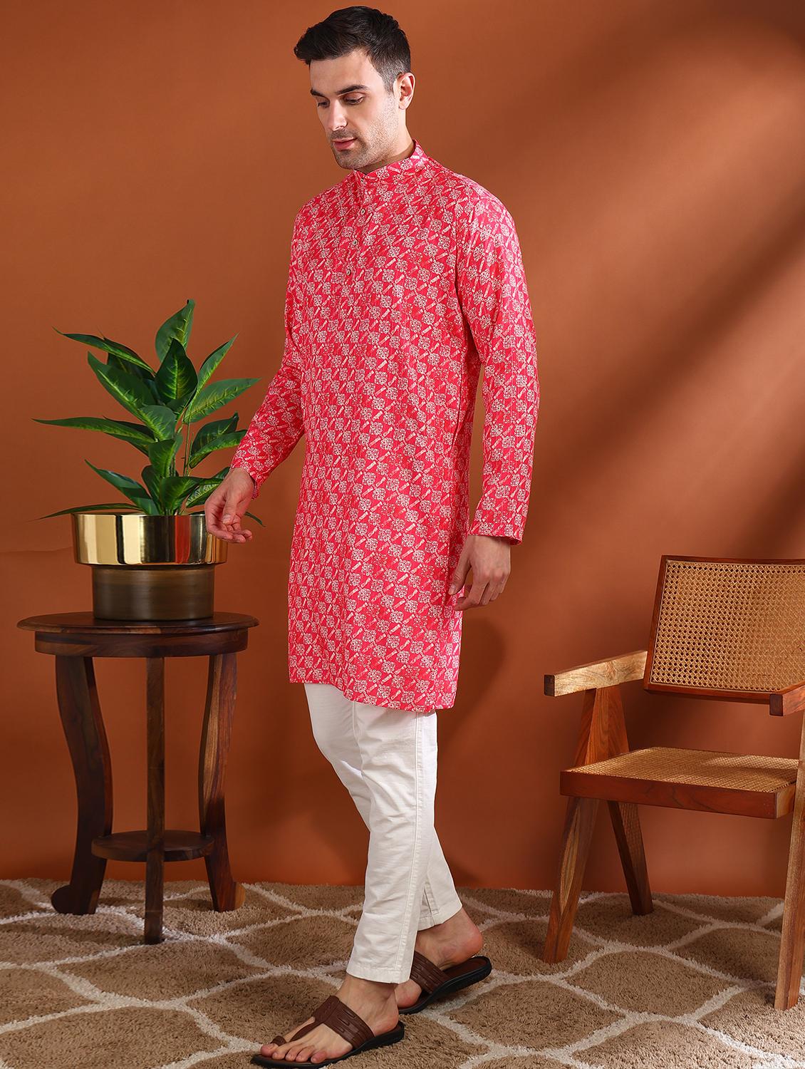 men printed mandarin neck long kurta - 21750733 -  Standard Image - 1