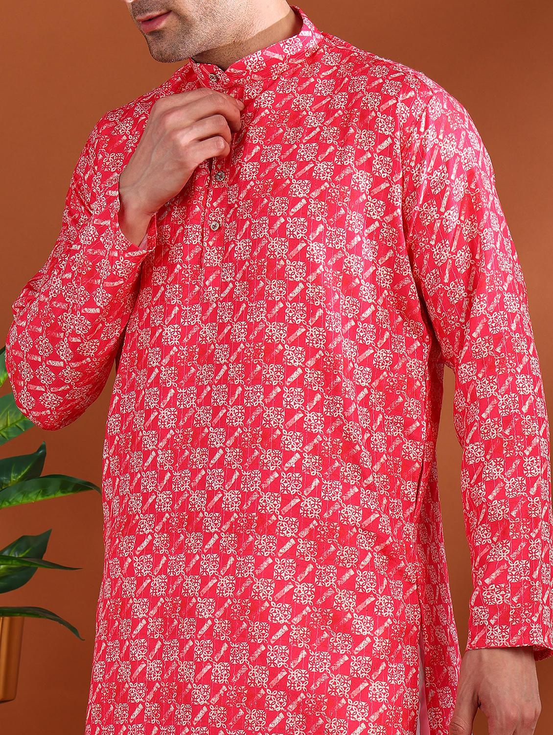 men printed mandarin neck long kurta - 21750733 - Standard Image - 4