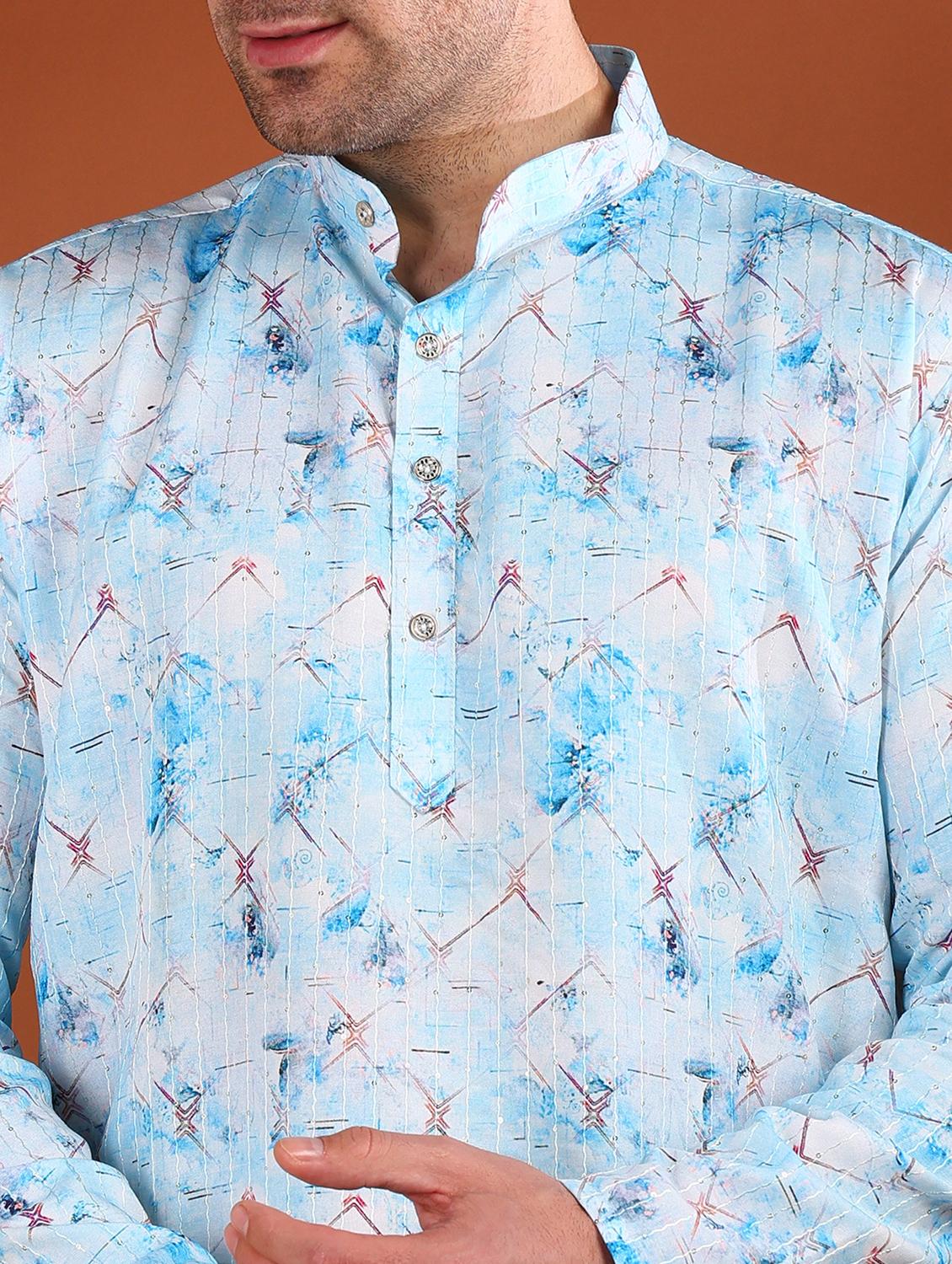 men printed mandarin neck long kurta - 21750735 - Standard Image - 4