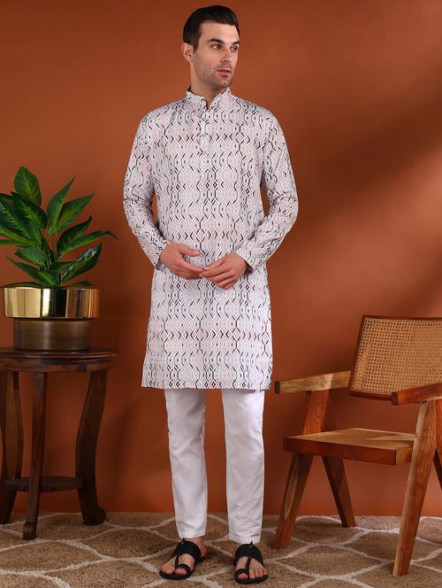 men printed mandarin neck long kurta - 21750738 -  Standard Image - 0