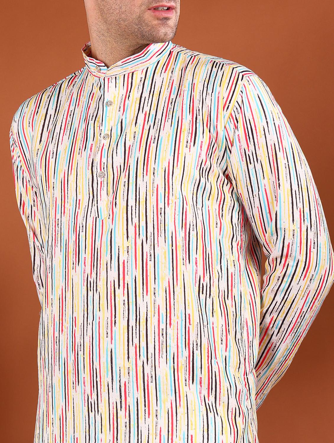 men printed mandarin neck long kurta - 21750739 - Standard Image - 4