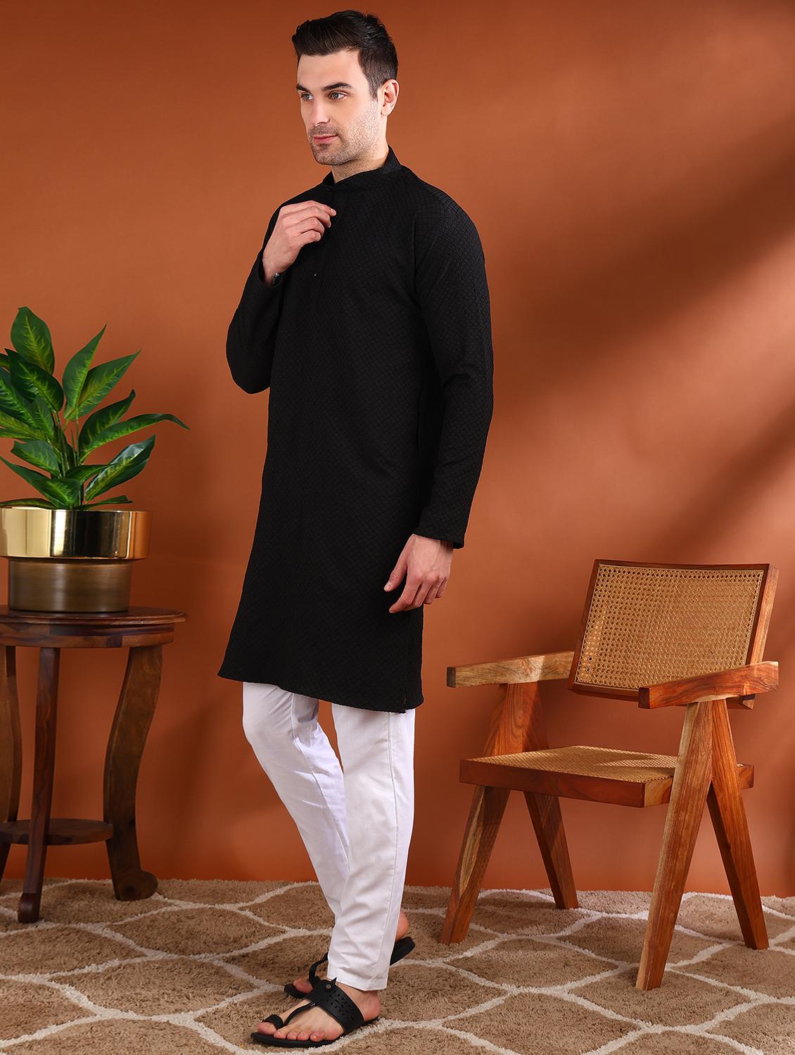 men self design mandarin neck long kurta - 21750741 -  Standard Image - 1