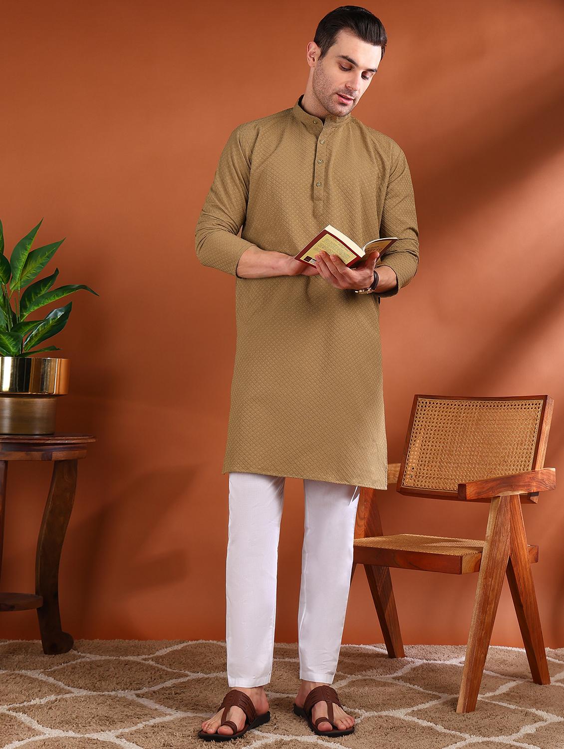 men self design mandarin neck long kurta - 21750743 -  Standard Image - 1