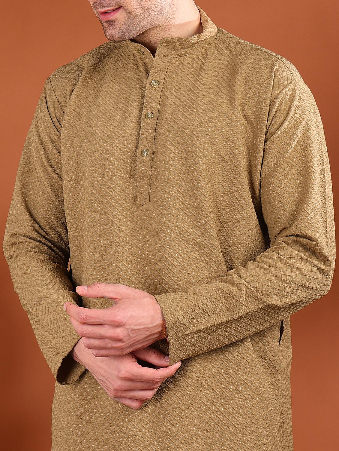 men self design mandarin neck long kurta - 21750743 - Standard Image - 4