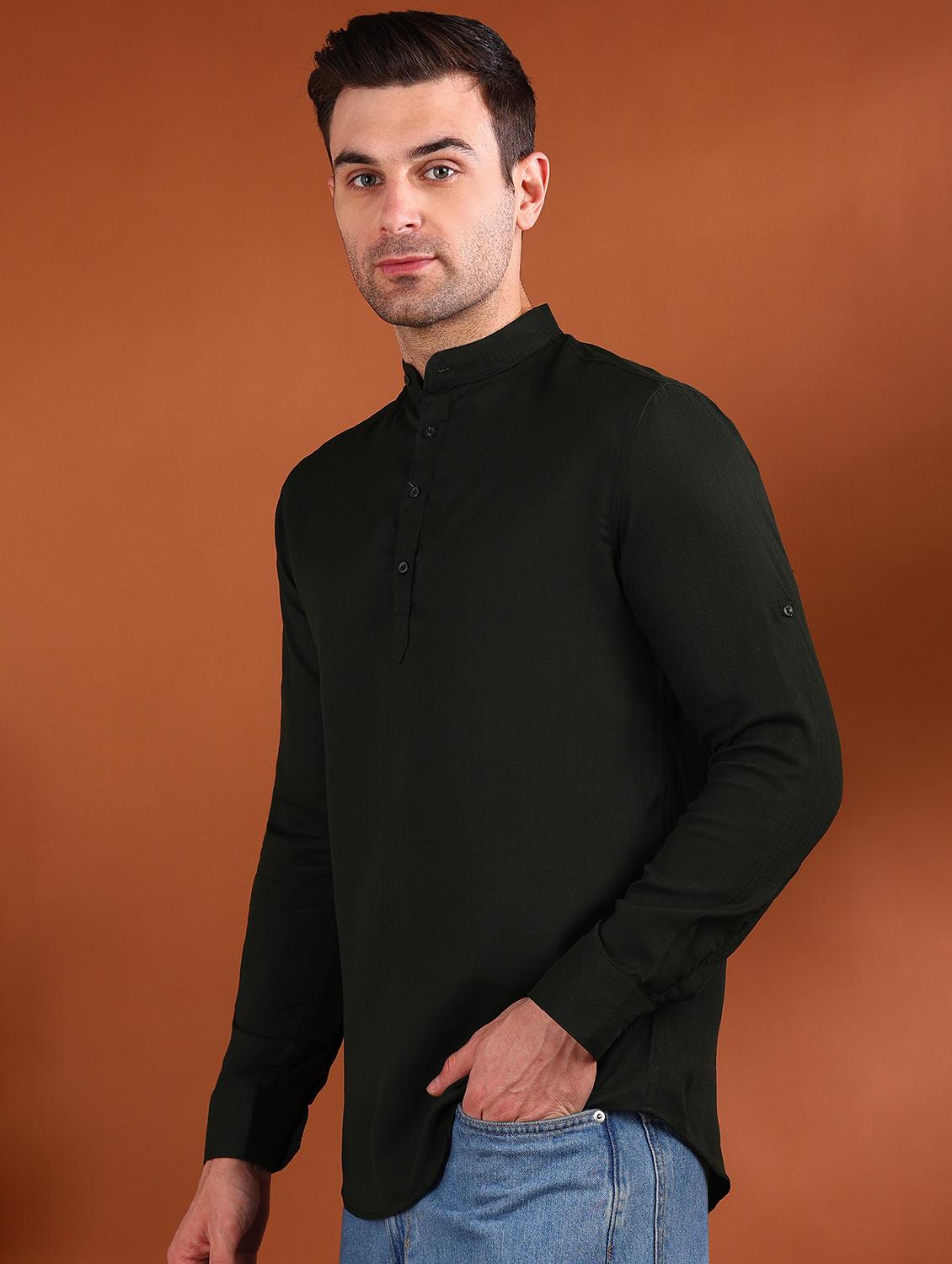 men solid mandarin neck short kurta - 21750746 -  Standard Image - 1