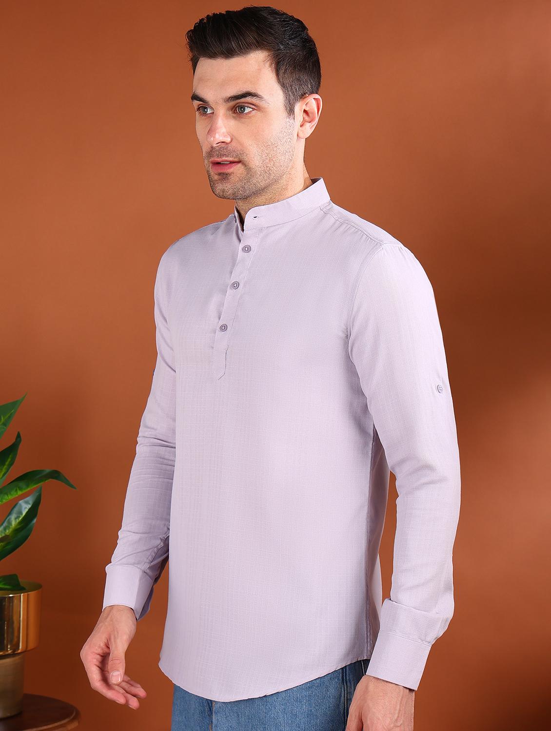 men solid mandarin neck short kurta - 21750748 - Standard Image - 1