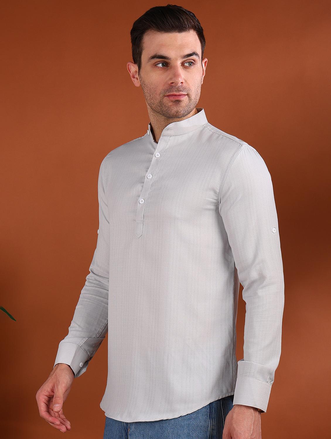 men solid mandarin neck short kurta - 21750749 -  Standard Image - 1