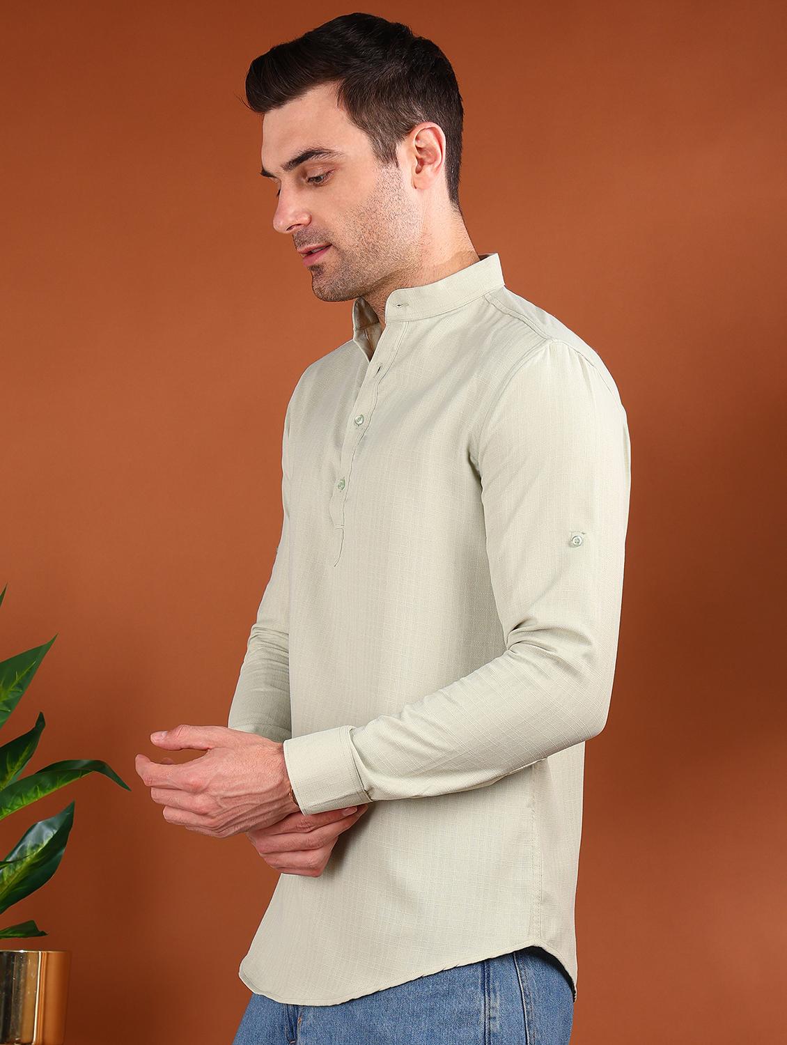 men solid mandarin neck short kurta - 21750751 - Standard Image - 1