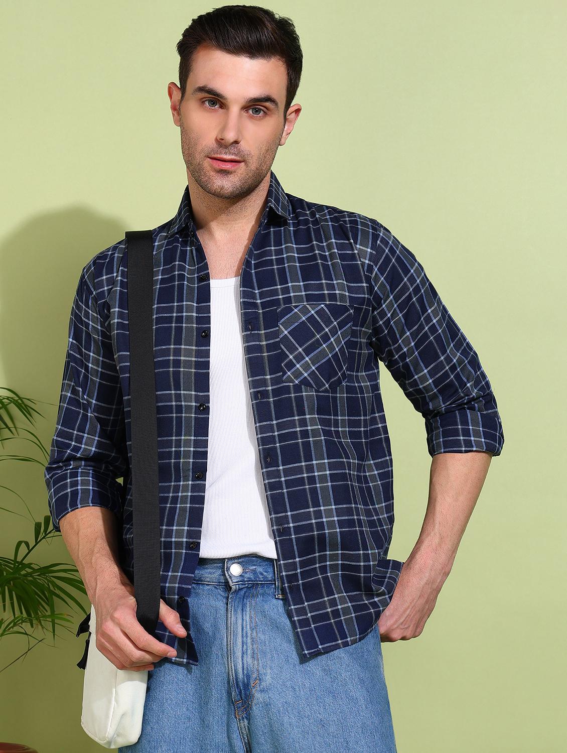 men checkered long sleeve regular fit casual shirt - 21750753 - Standard Image - 1