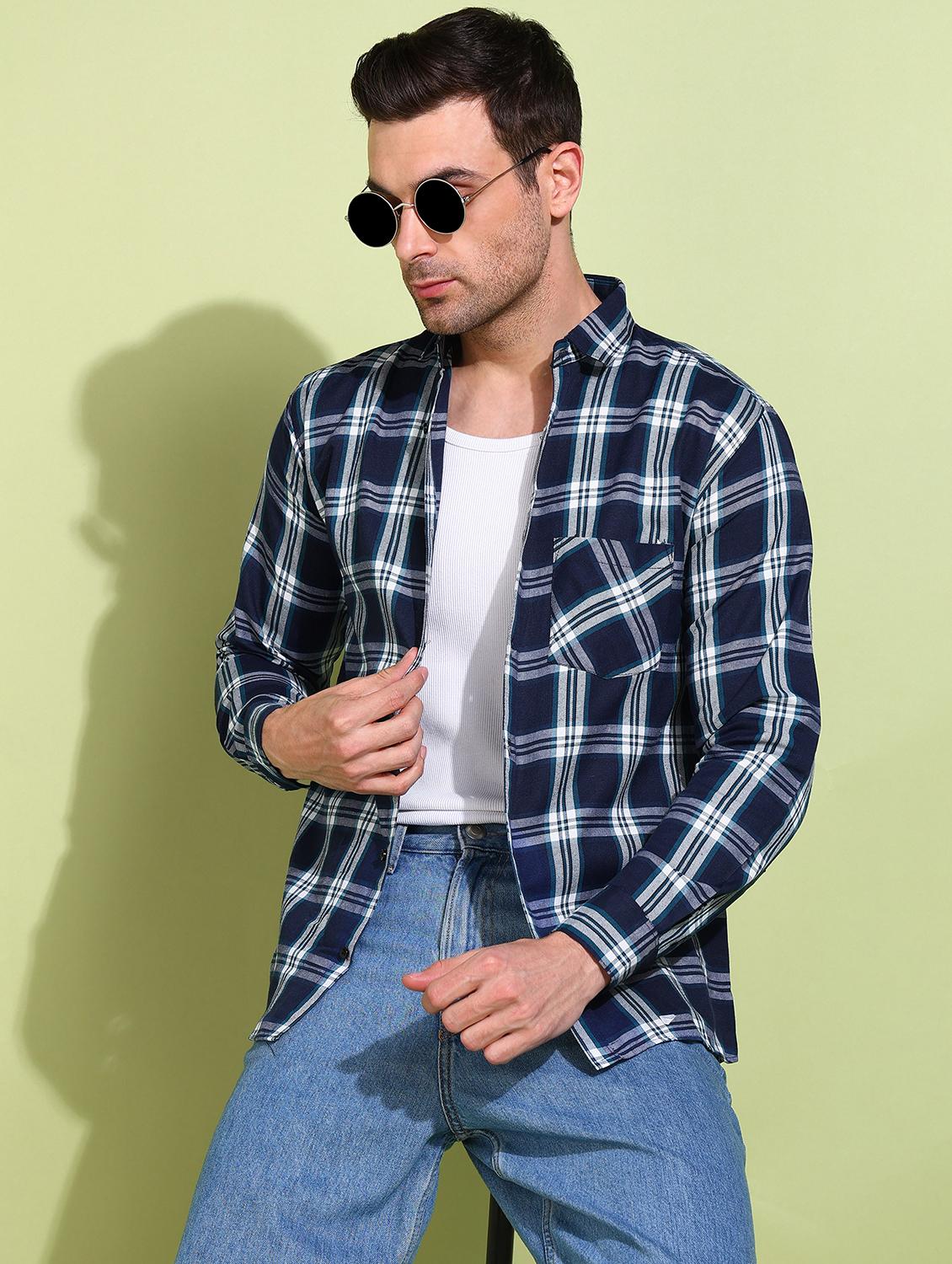 men checkered long sleeve regular fit casual shirt - 21750772 - Standard Image - 1