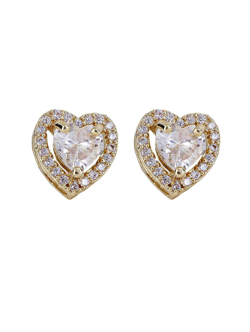 women stone studded heart shape stud earrings - 21750822 -  Standard Image - 1