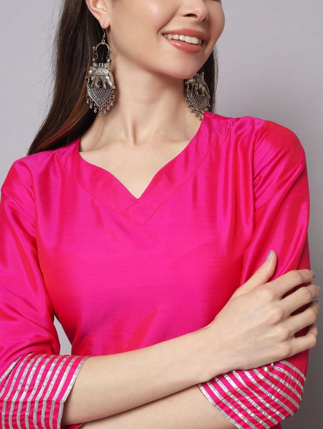 women pink three quarter sleeve flared ethnic dress - 21750941 -  Standard Image - 4