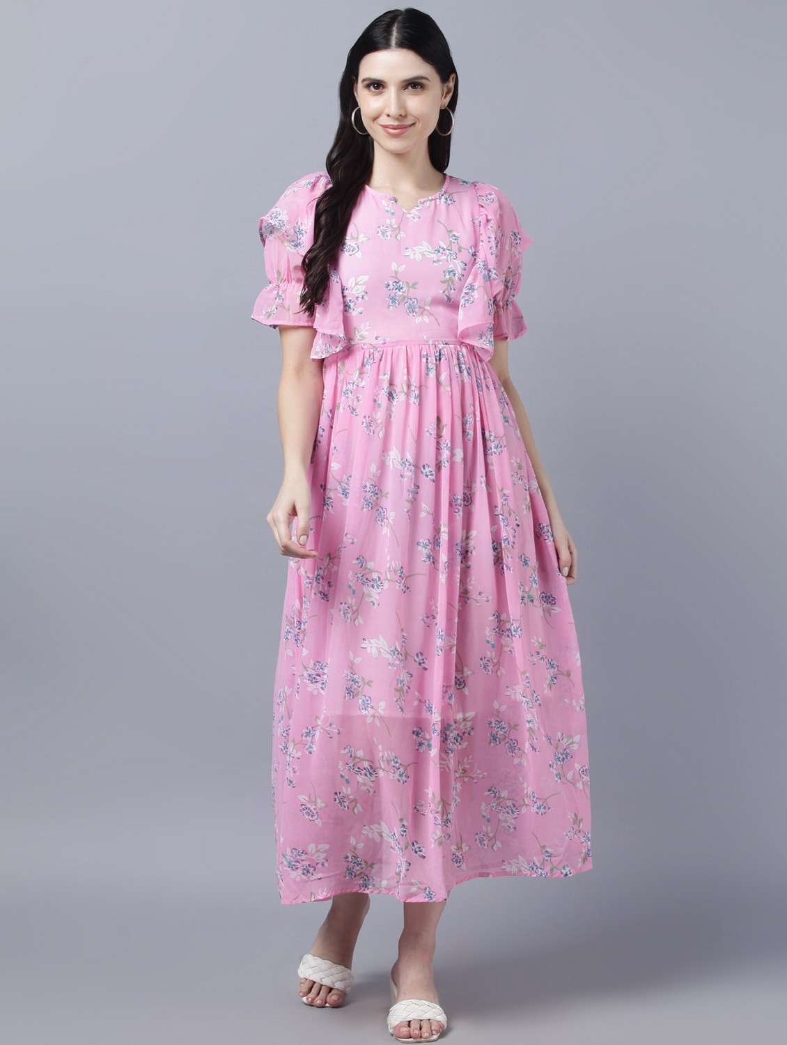 women pink floral printed a-line dress - 21750963 - Zoom Image - 0