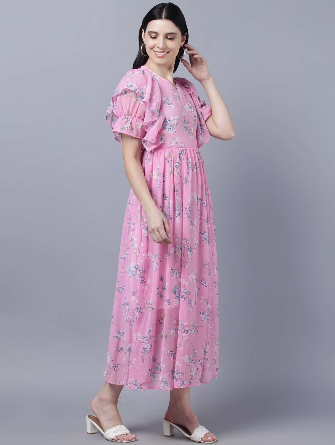 women pink floral printed a-line dress - 21750963 -  Standard Image - 1