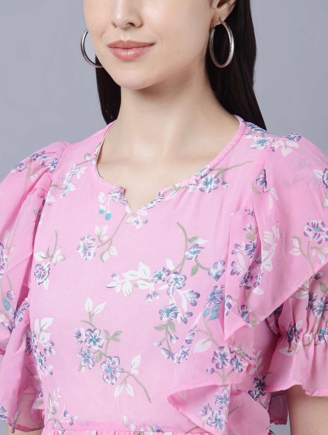 women pink floral printed a-line dress - 21750963 - Standard Image - 4