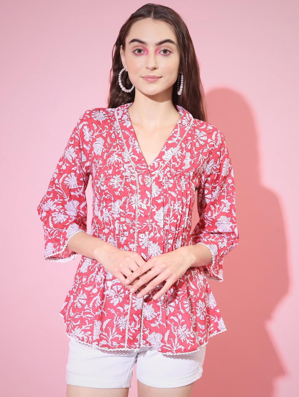 women floral printed v neck top - 21750974 -  Zoom Image - 0