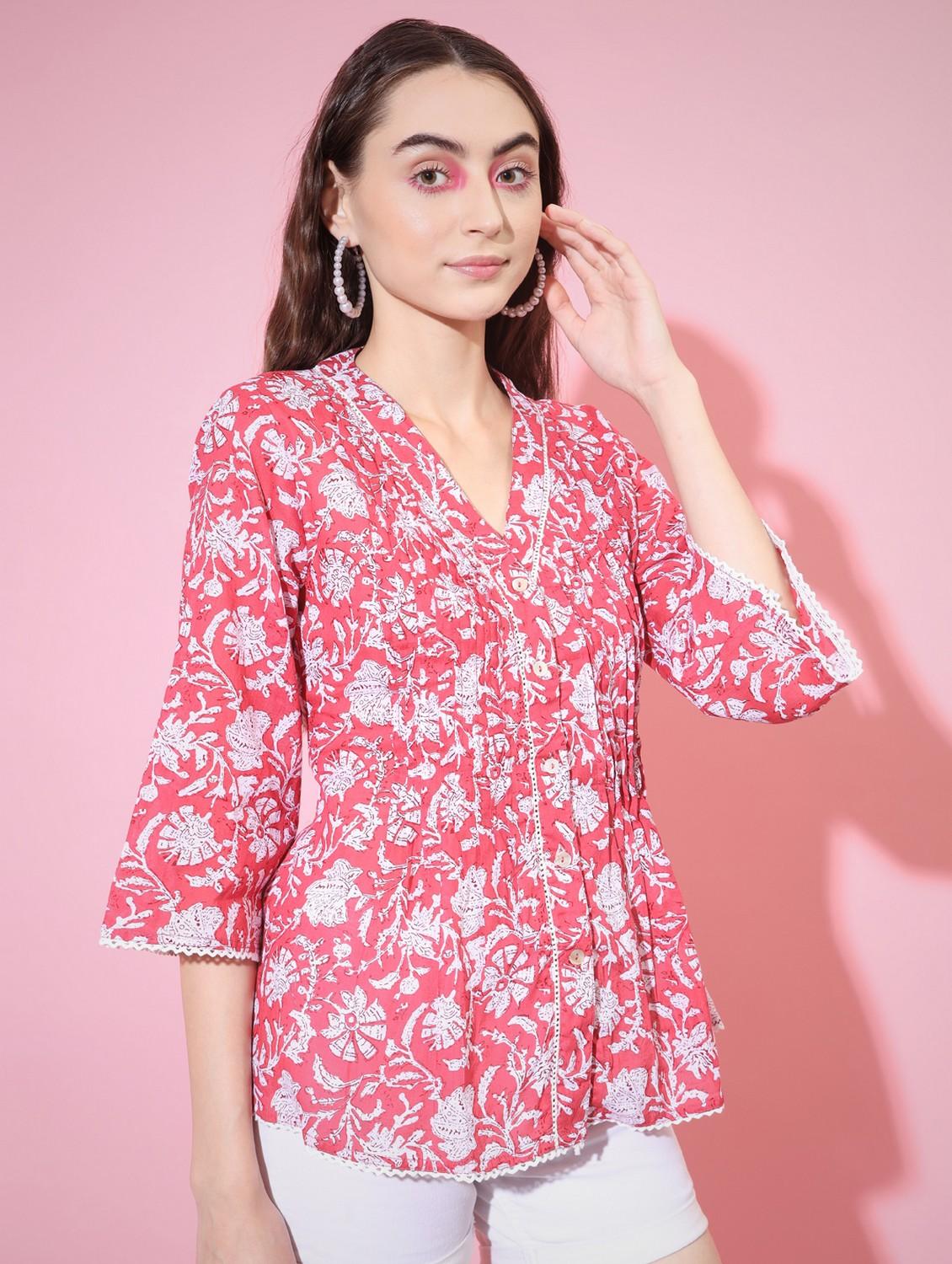 women floral printed v neck top - 21750974 -  Standard Image - 1