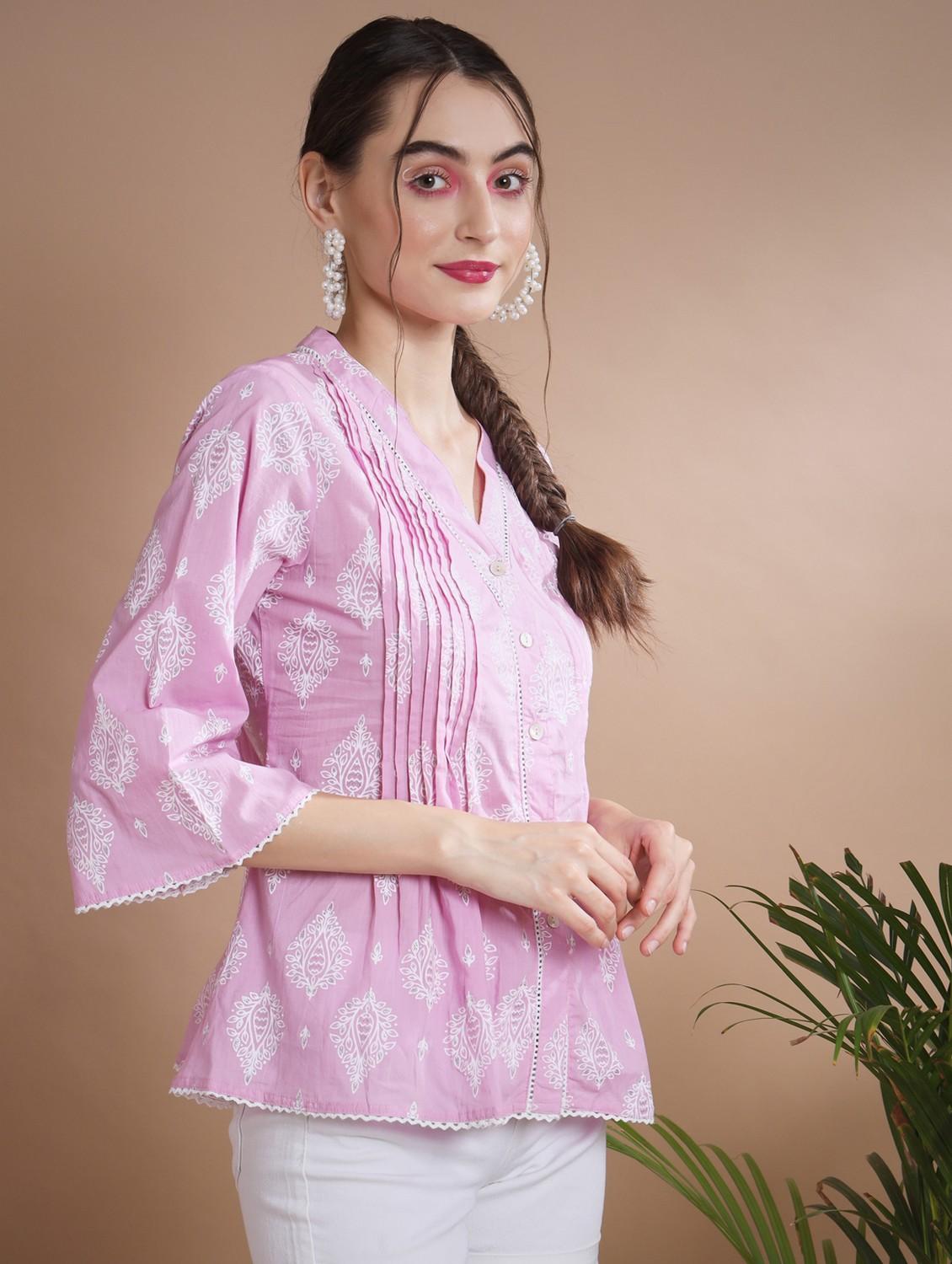 women pink block printed a-line top - 21750975 - Standard Image - 1