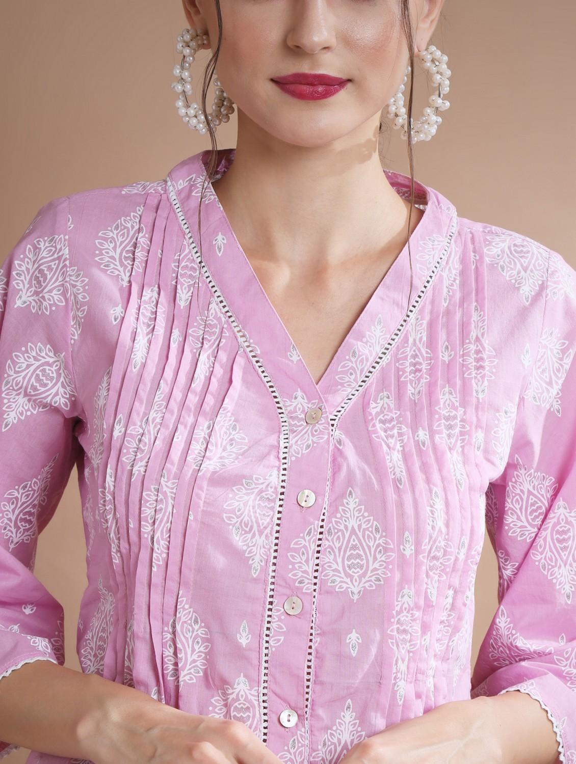 women pink block printed a-line top - 21750975 - Standard Image - 4