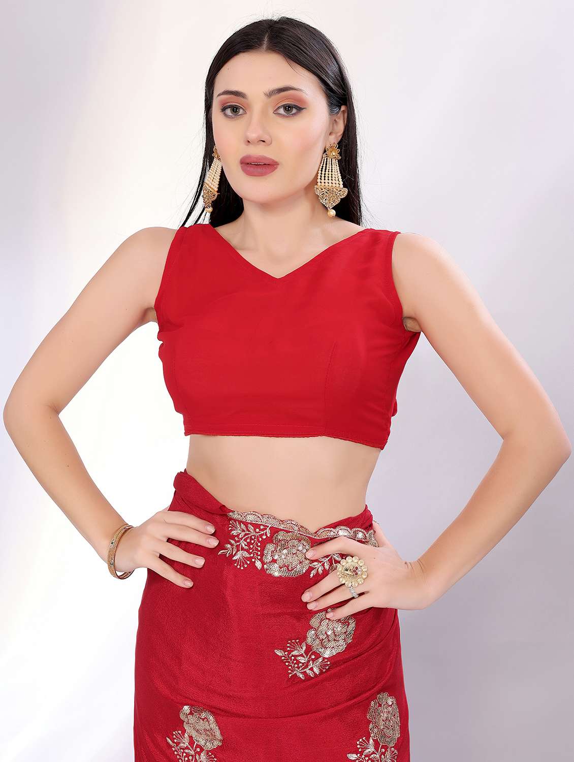 women solid with work embroidered saree with blouse - 21753236 -  Standard Image - 4