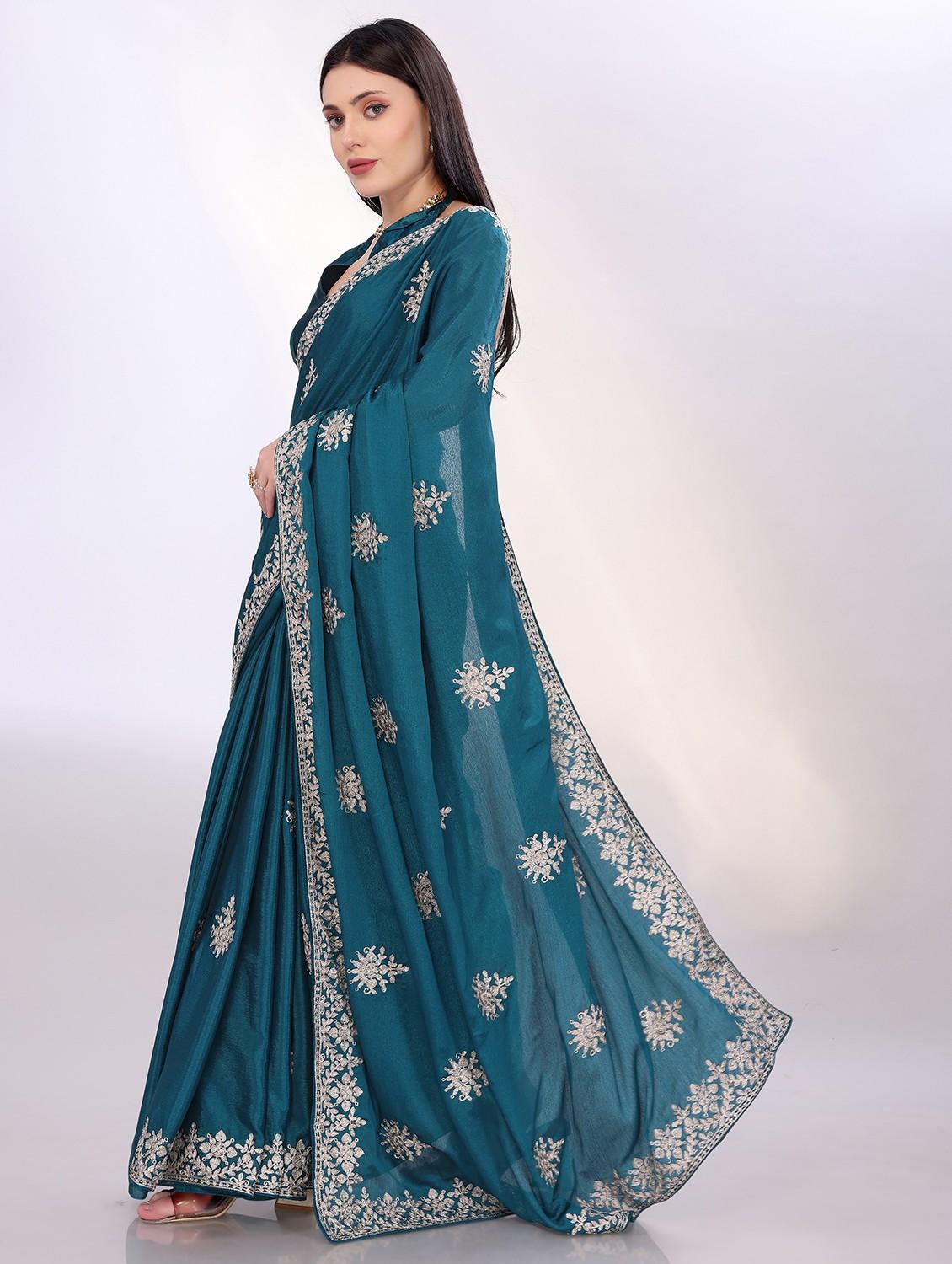 women solid with work embroidered saree with blouse - 21753259 -  Standard Image - 1