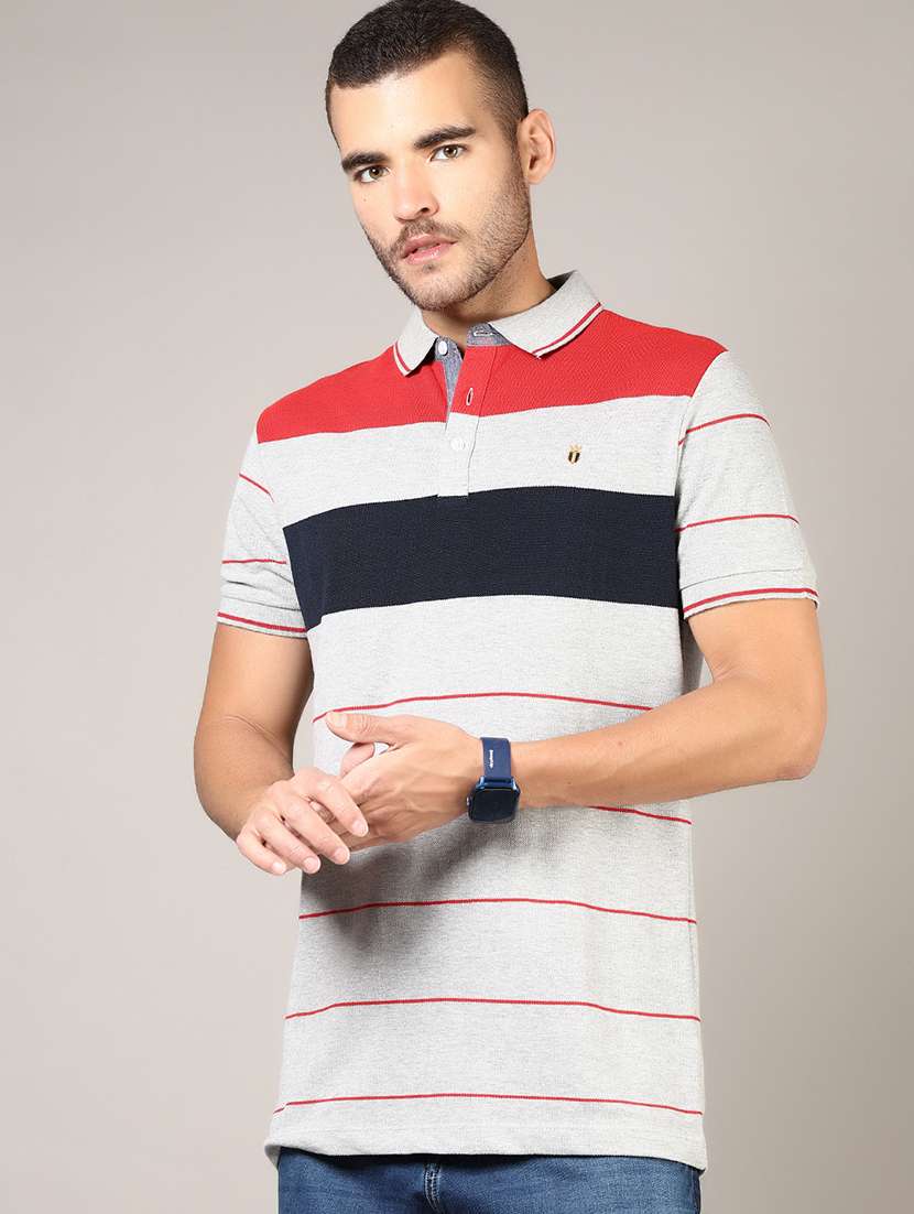 men striped short sleeve regular fit polo t-shirt - 21753434 - Zoom Image - 0