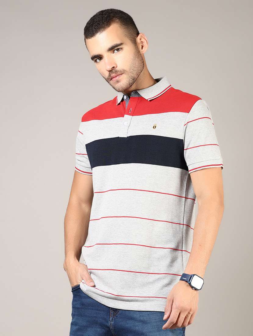 men striped short sleeve regular fit polo t-shirt - 21753434 - Standard Image - 1