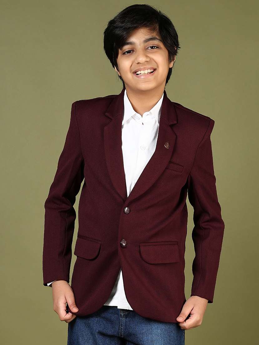 boys maroon solid long sleeve blazer - 21753439 -  Standard Image - 1
