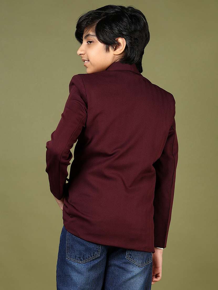 boys maroon solid long sleeve blazer - 21753439 -  Standard Image - 4