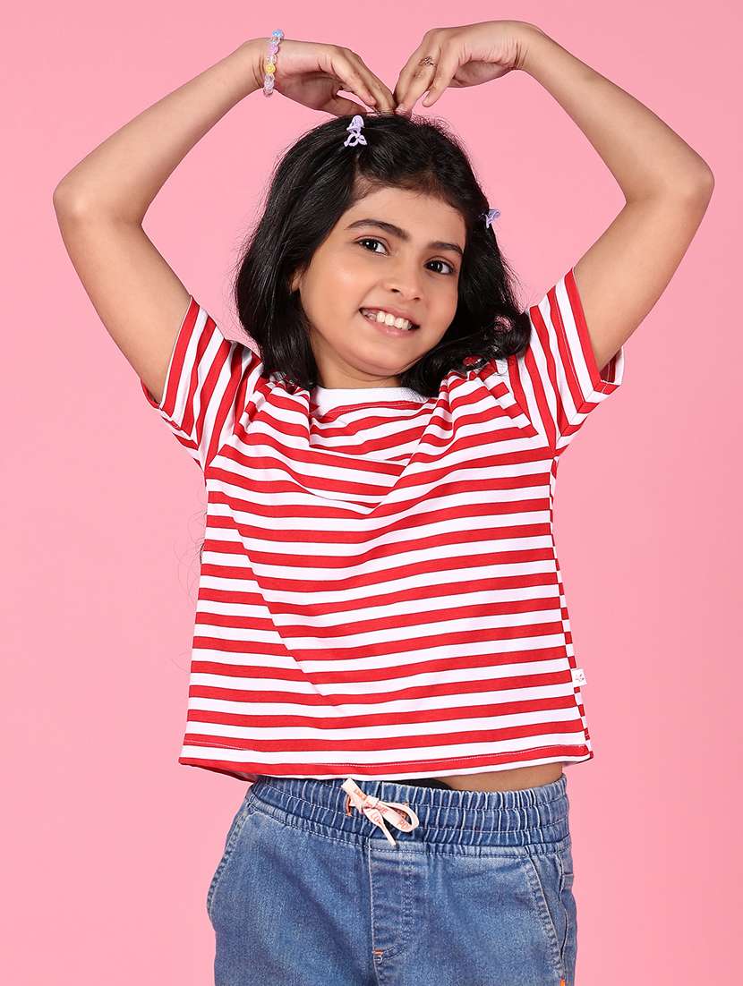 girls striped round neck short sleeves tee - 21753567 -  Standard Image - 1