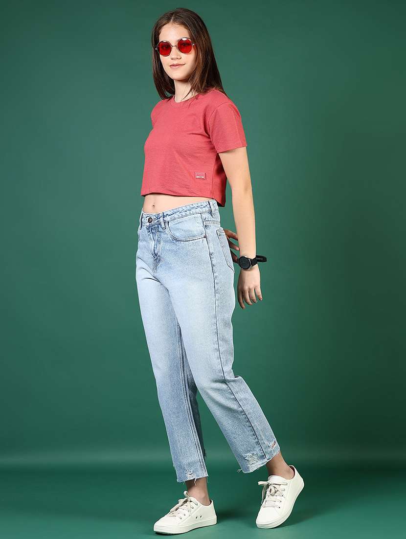 women solid short sleeve regular fit crop t-shirt - 21753576 -  Standard Image - 4