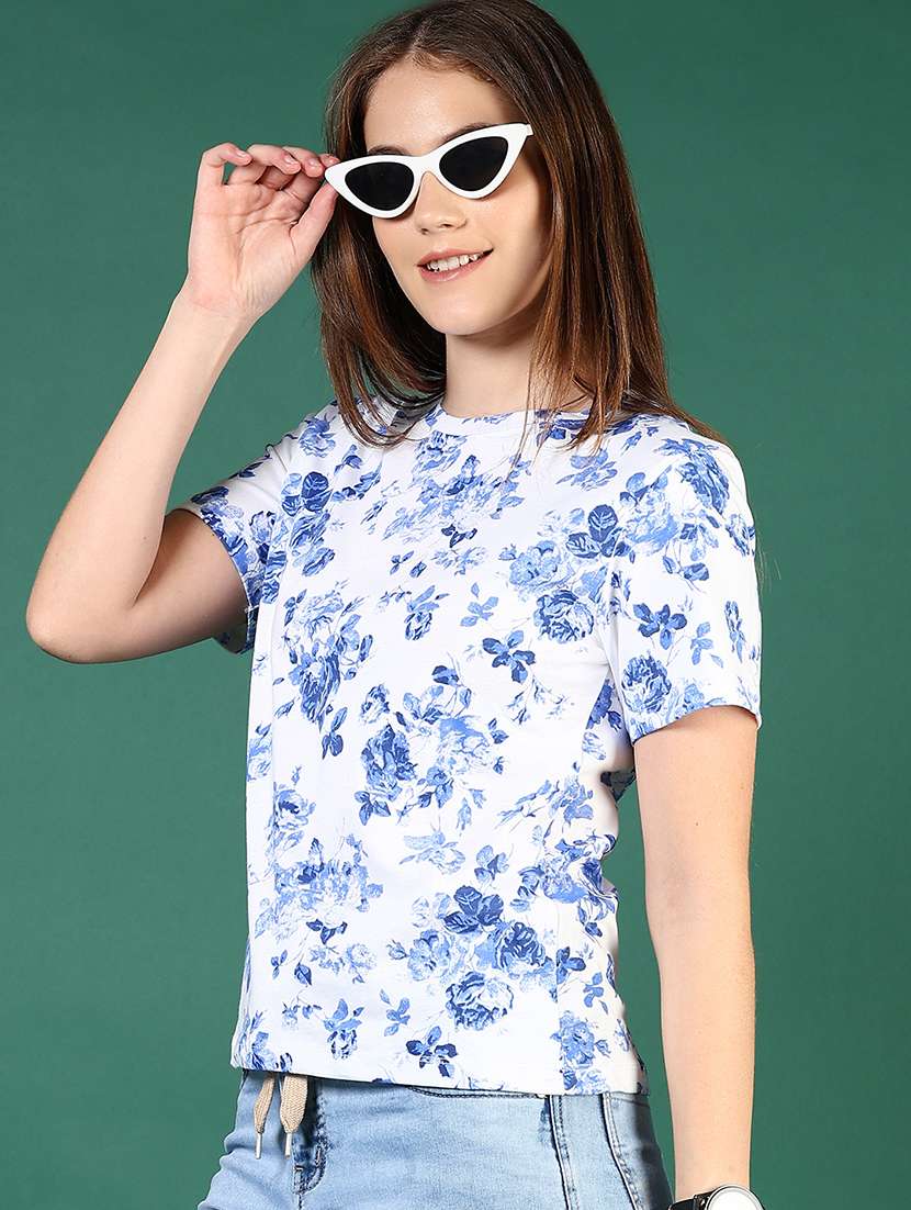 women floral print short sleeve regular t-shirt
