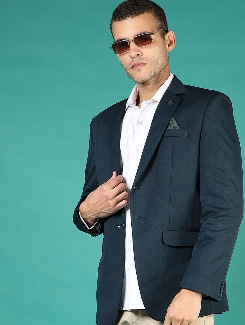 teal polyester single breasted casual blazer