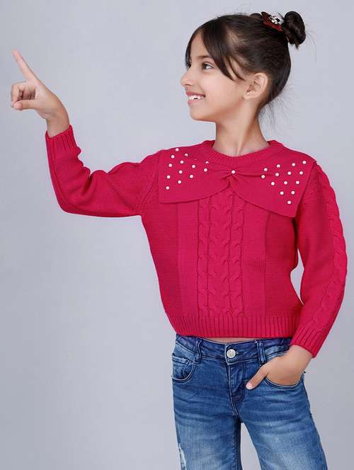 girls self designed long sleeves sweater - 21761913 - Standard Image - 0