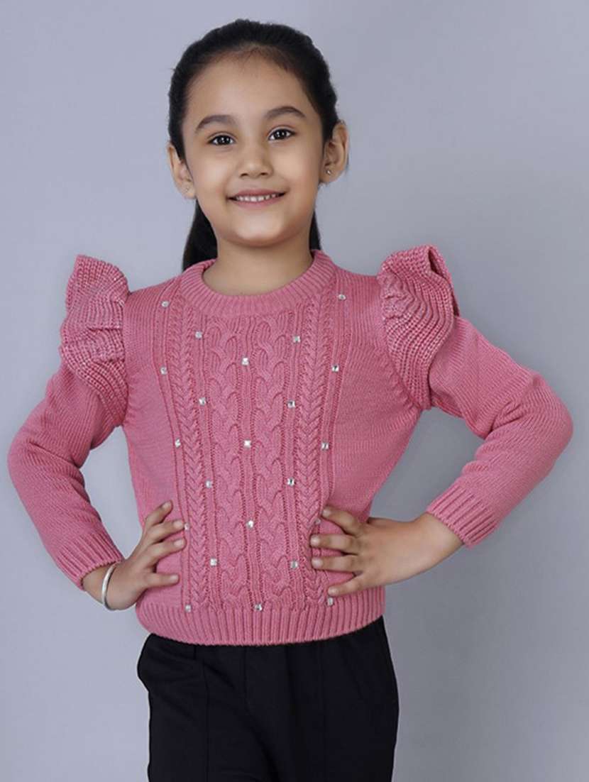 girls self designed long sleeves sweater