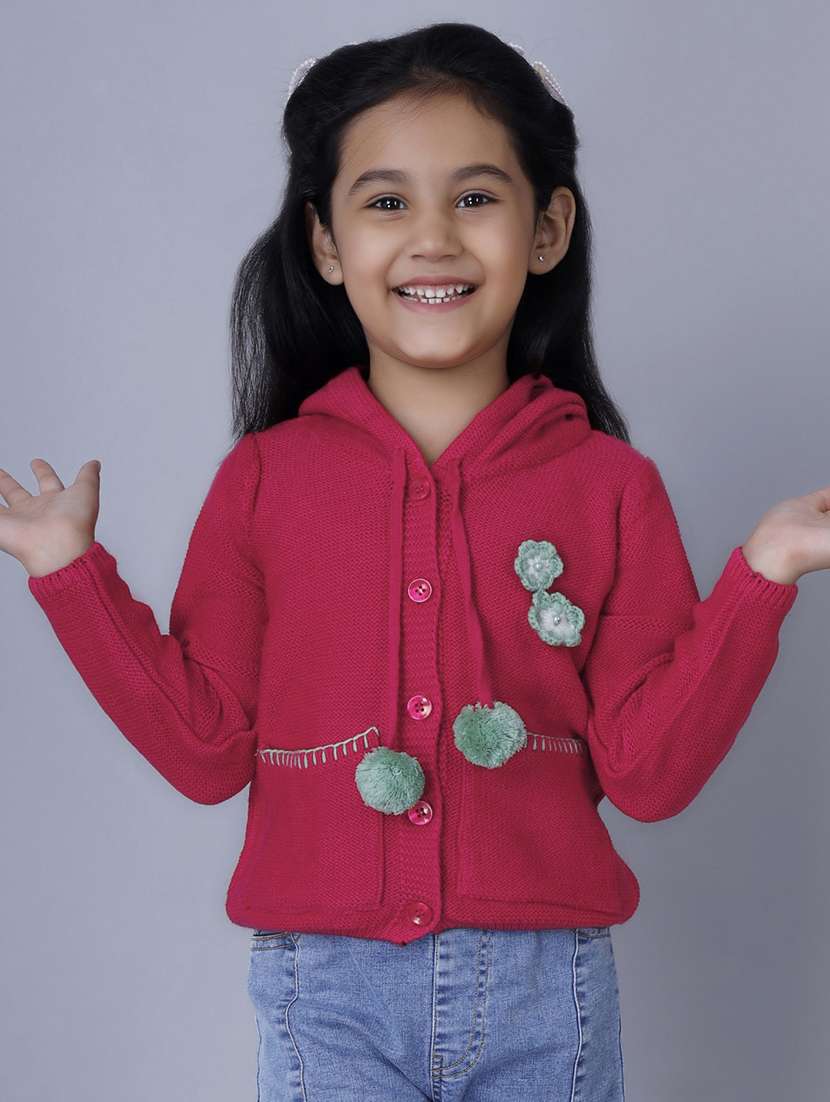 girls self designed long sleeves hooded sweater