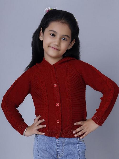 girls self designed long sleeves hooded sweater - 21761944 - Standard Image - 0
