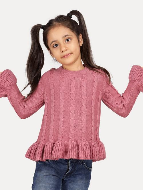 girls self designed bell sleeves sweater - 21761969 - Standard Image - 0