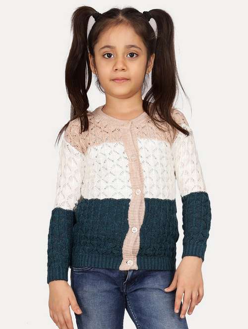 girls color blocked front open long sleeves sweater - 21761970 -  Standard Image - 0