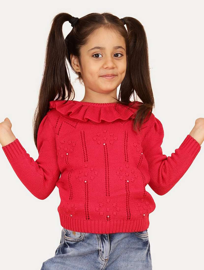 girls solid long sleeves regular sweater