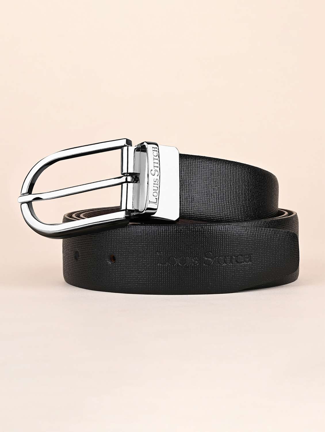 men pin buckle reversible leather belt